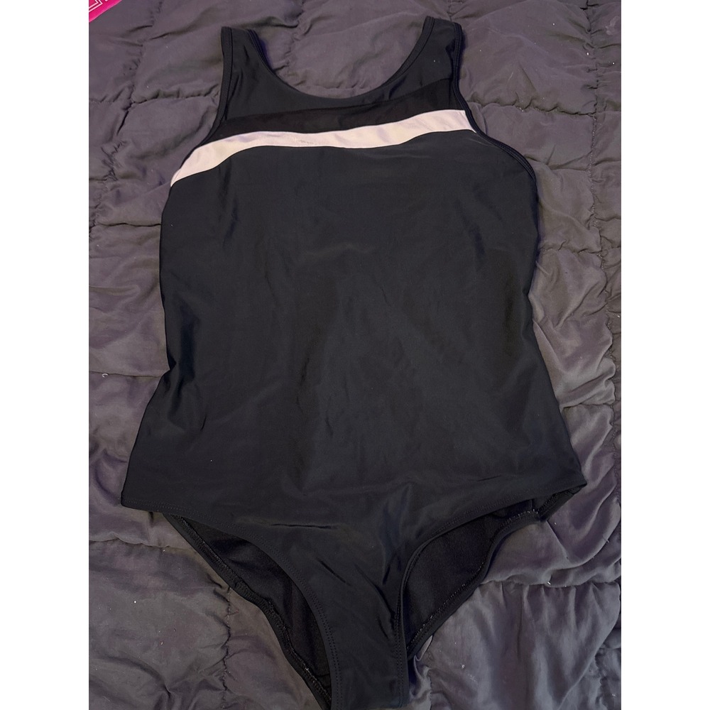 Catalina Black White Mesh One Piece Swimsuit Built In Cups L 12-14